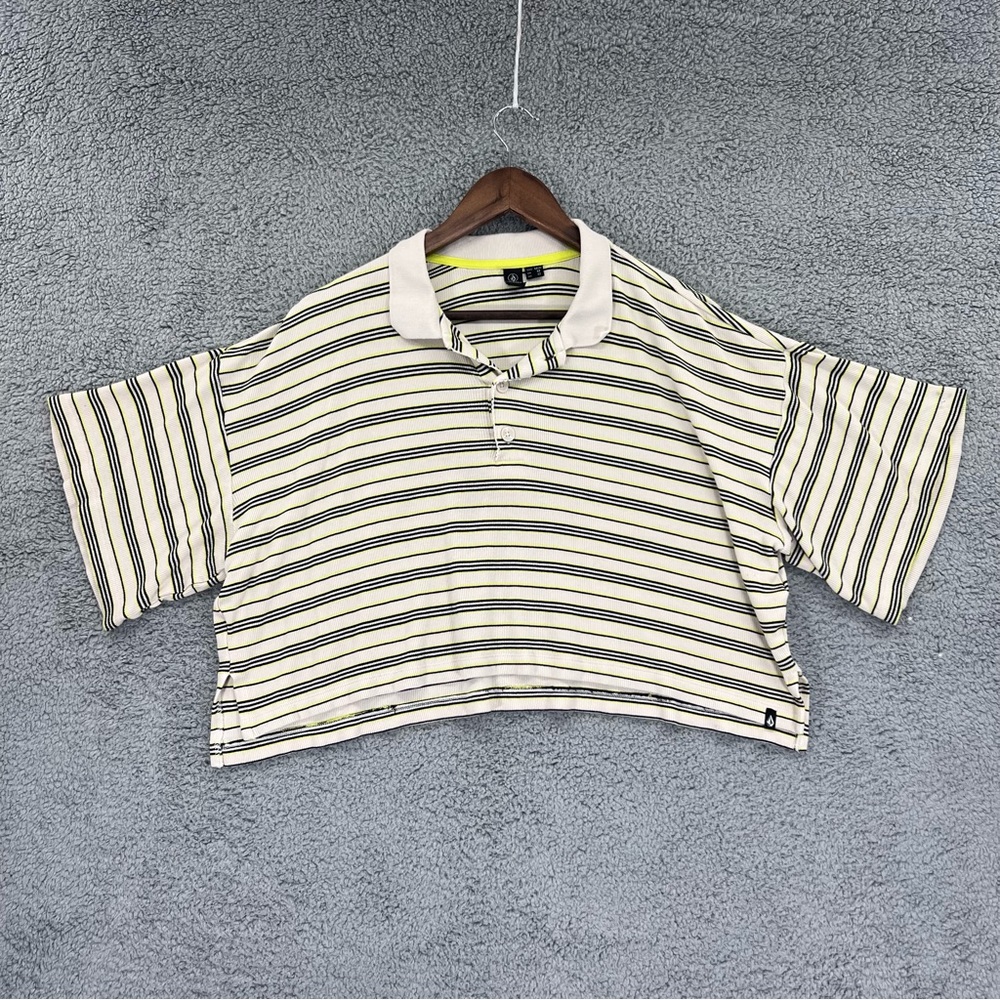 Volcom Golf Polo Shirt Cropped Yellow Striped Women Size Medium (8)